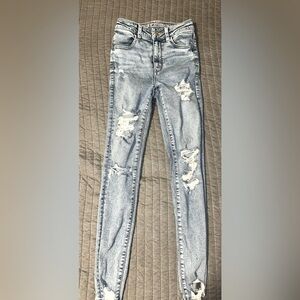 AE Super High Rise Distressed Hem Ankle Jegging Size 0